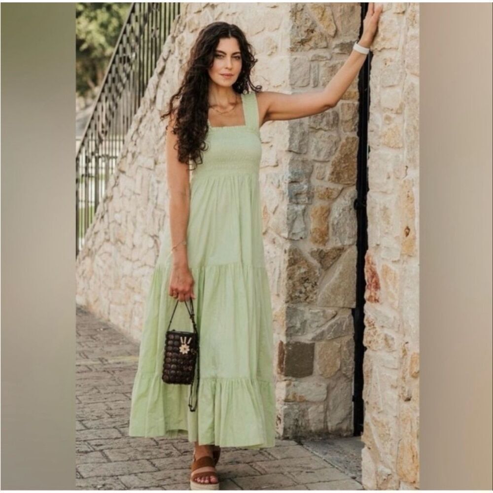 Abercrombie & Fitch Dress Green Smocked Bodice Tiered Boho Size XXS